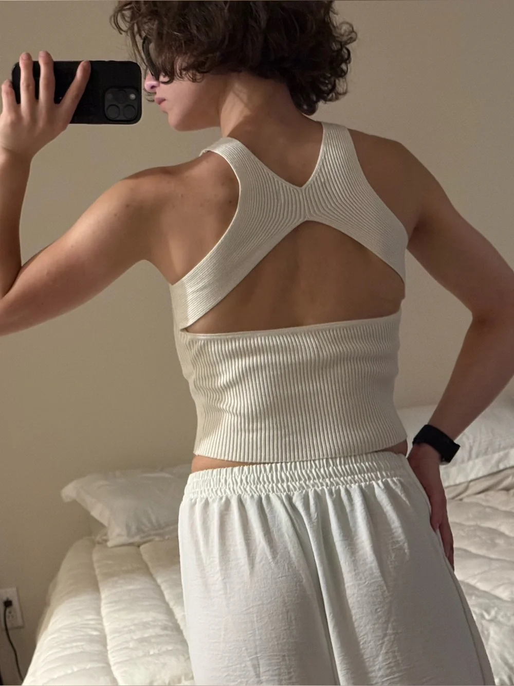 Mango Cream Ribbed Halter Crop Tank - Picture 2 of 5